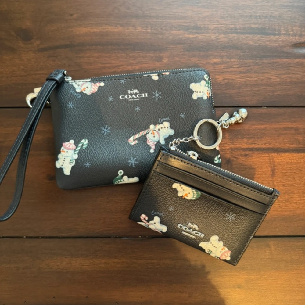 Coach Festive Black Wristlet and Card Holder